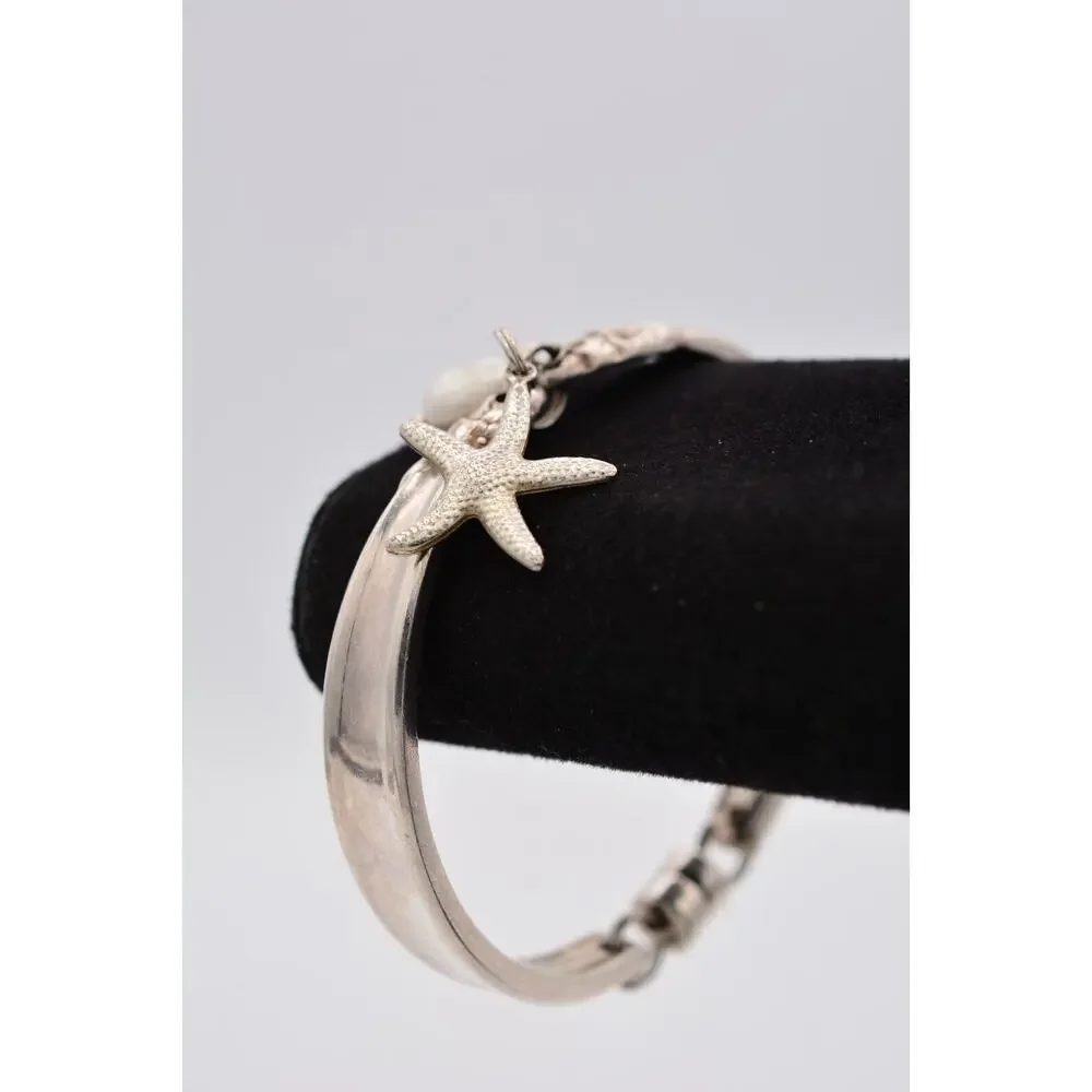 Roger Brothers Vintage Bracelet Silver Plated Starfish Pearl Charm Garland Bin7
